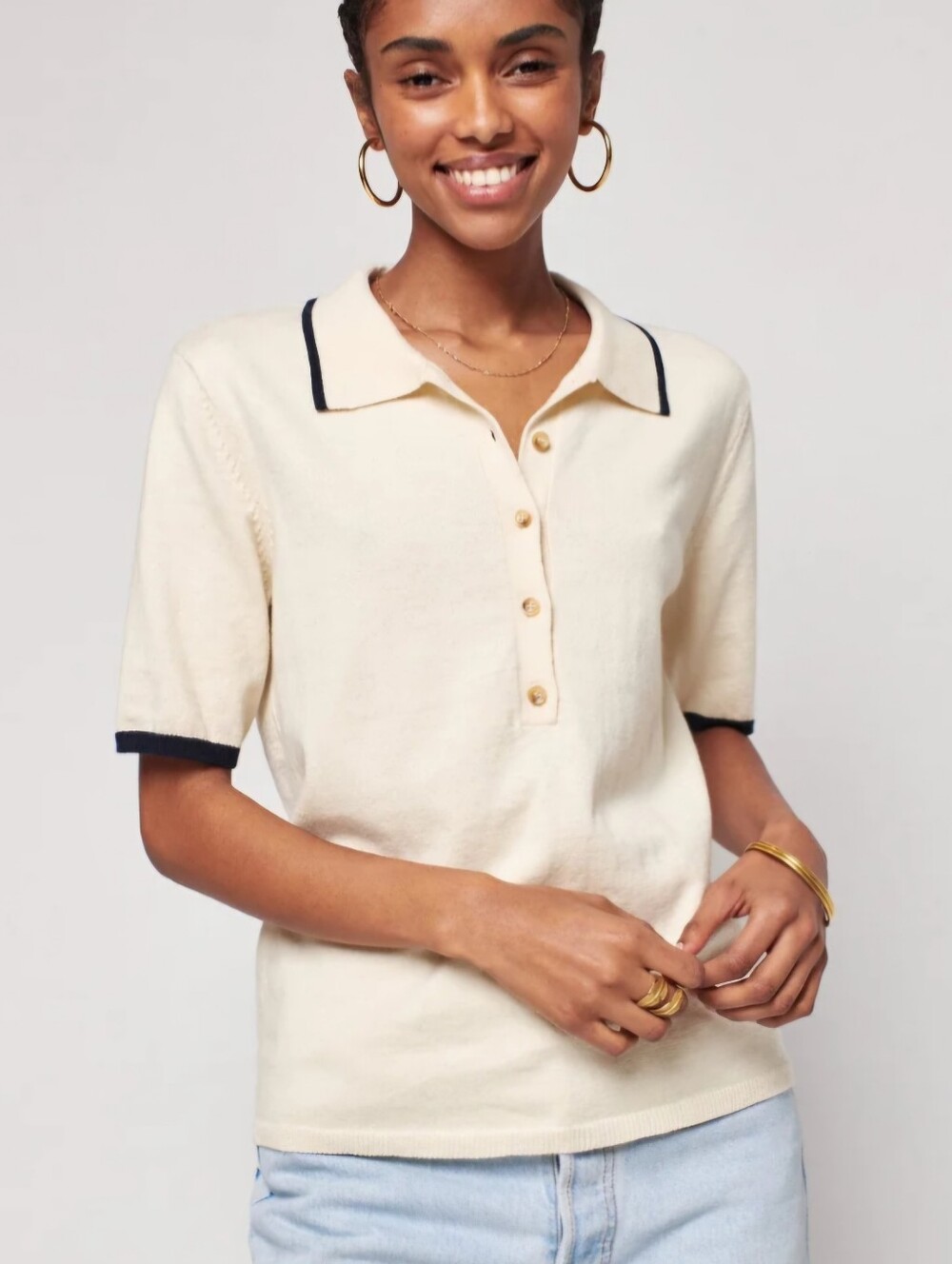 Faherty Game Set Sweater Polo Organic Cotton Cashmere Vintage Cream Size Large